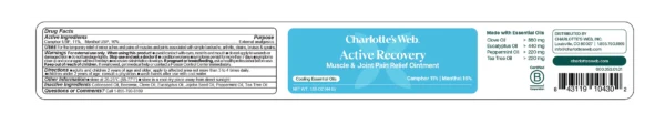 Charlotte's Web Active Recovery Muscle and Joint Pain Relief Ointment-Label
