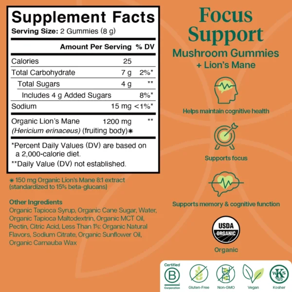 Focus Support Mushroom Gummies Label